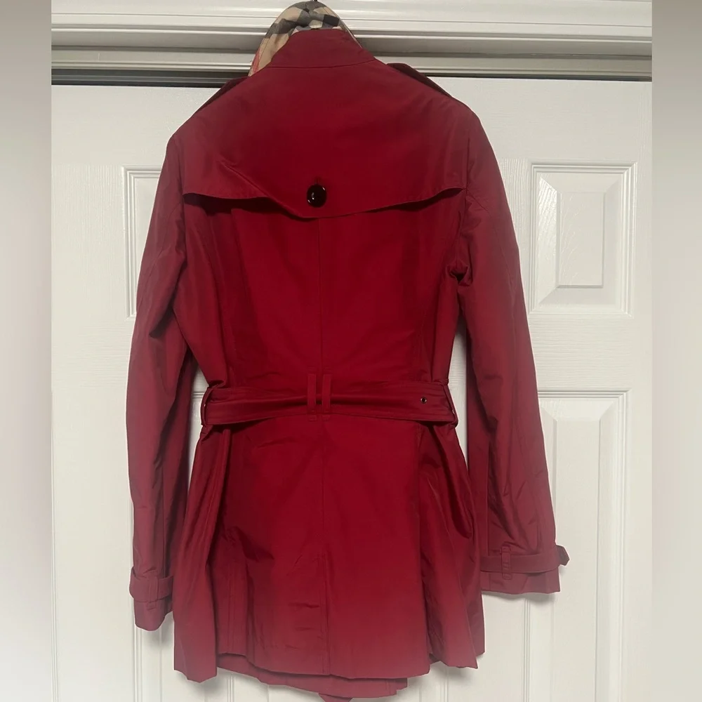 Burberry Brit red cotton blend double breasted trench coat alizarin crimson 8 - Picture 9 of 16